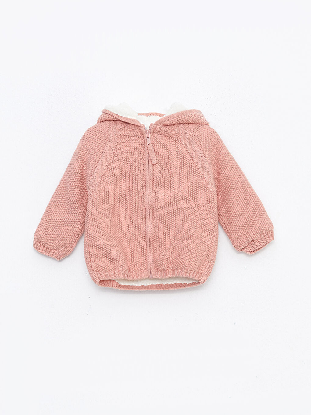 Pembe Kapüşonlu Uzun Kollu Kız Bebek Triko Hırka