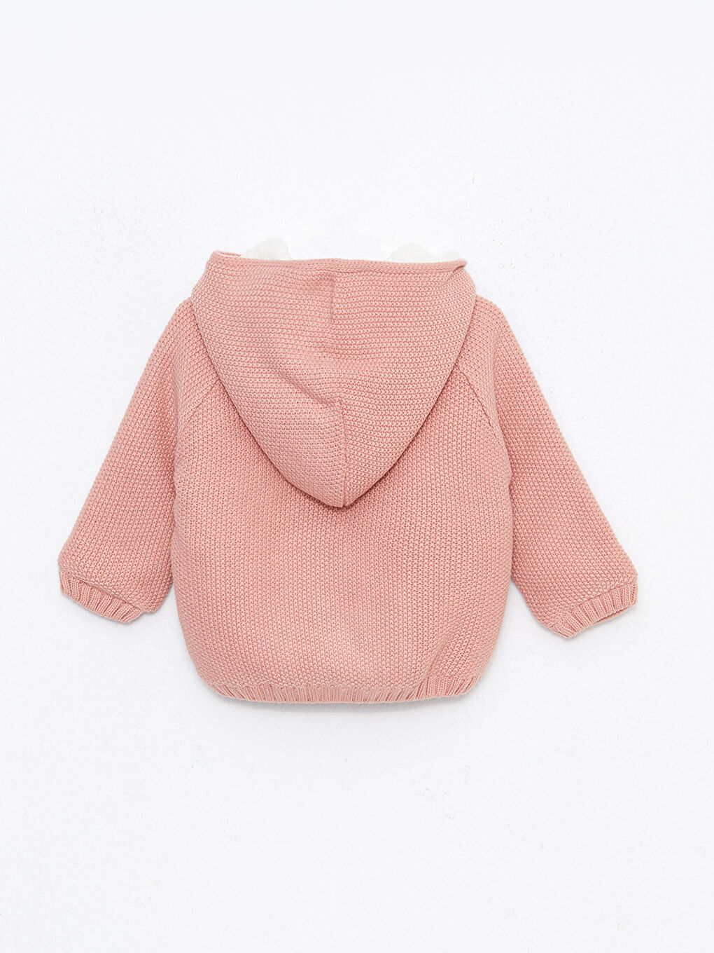 Pembe Kapüşonlu Uzun Kollu Kız Bebek Triko Hırka-1