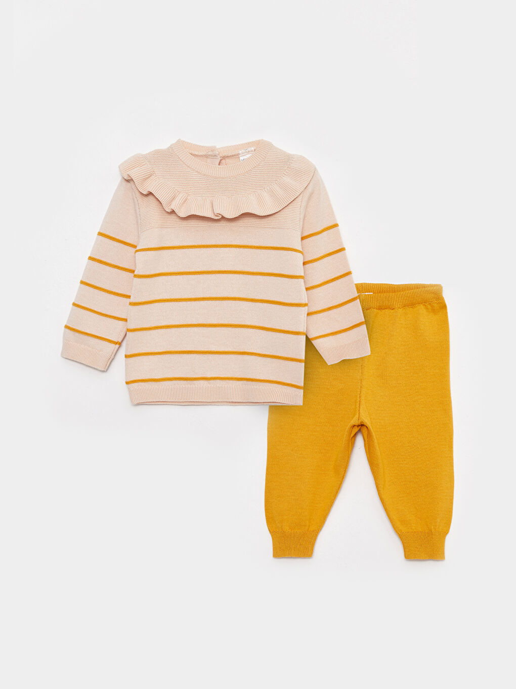 Crew Neck Long Sleeve Baby Girl Tricot Sweater and Trousers 2-Pack Set
