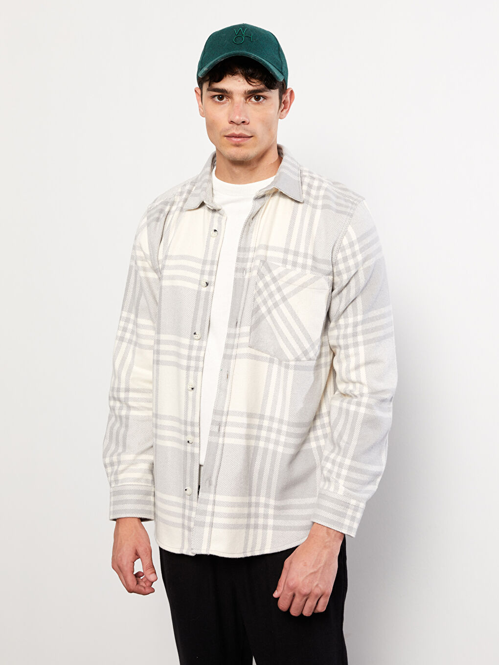 Gri Regular Fit Uzun Kollu Ekose Erkek Oduncu Gömlek Ceket-1