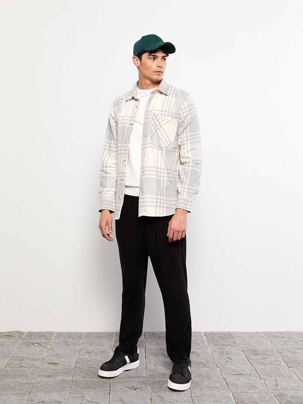 Gri Regular Fit Uzun Kollu Ekose Erkek Oduncu Gömlek Ceket-2