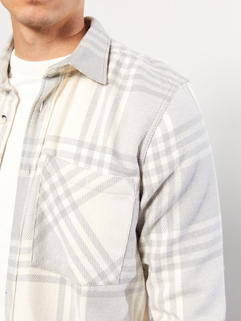 Gri Regular Fit Uzun Kollu Ekose Erkek Oduncu Gömlek Ceket-3