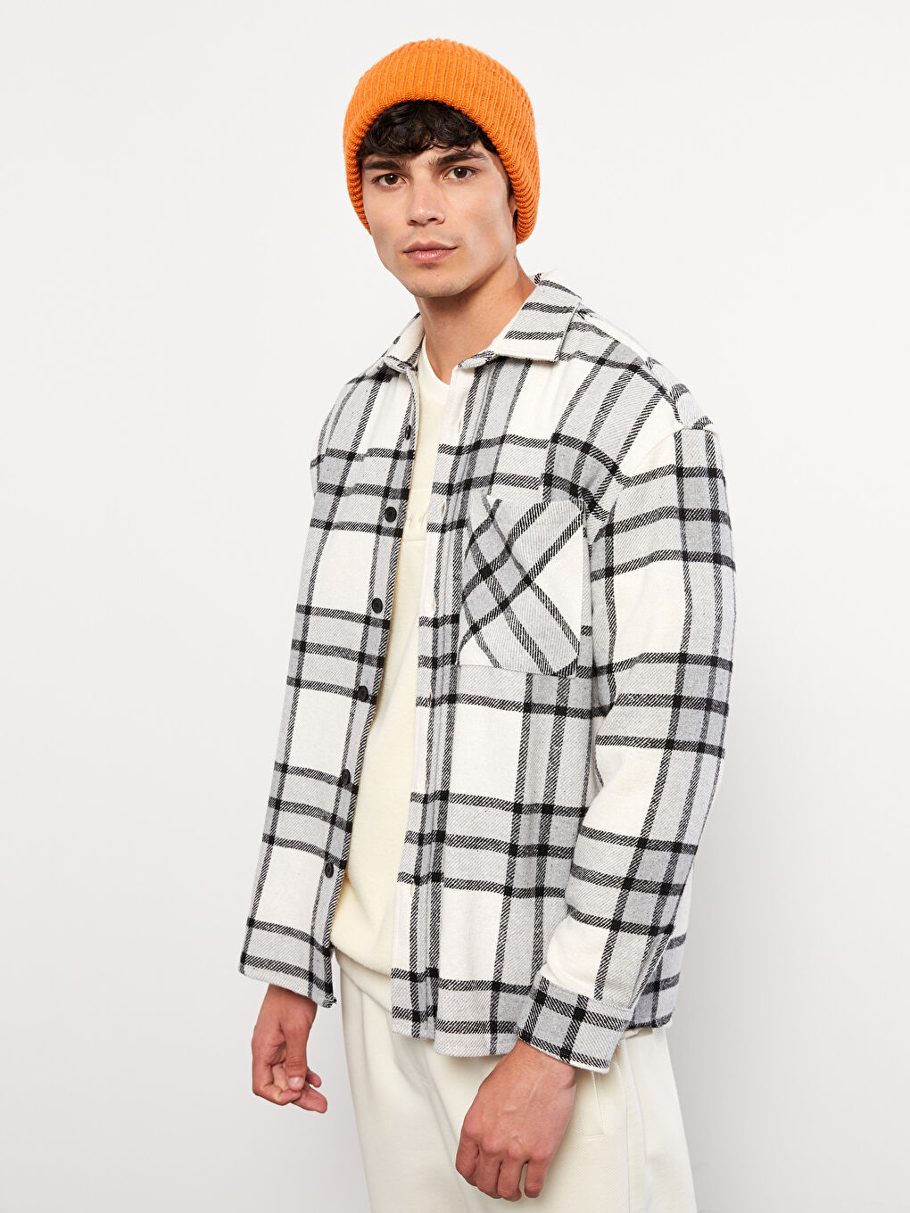 Relaxed Fit Long Sleeve Plaid Men's Flannel Shirt-1