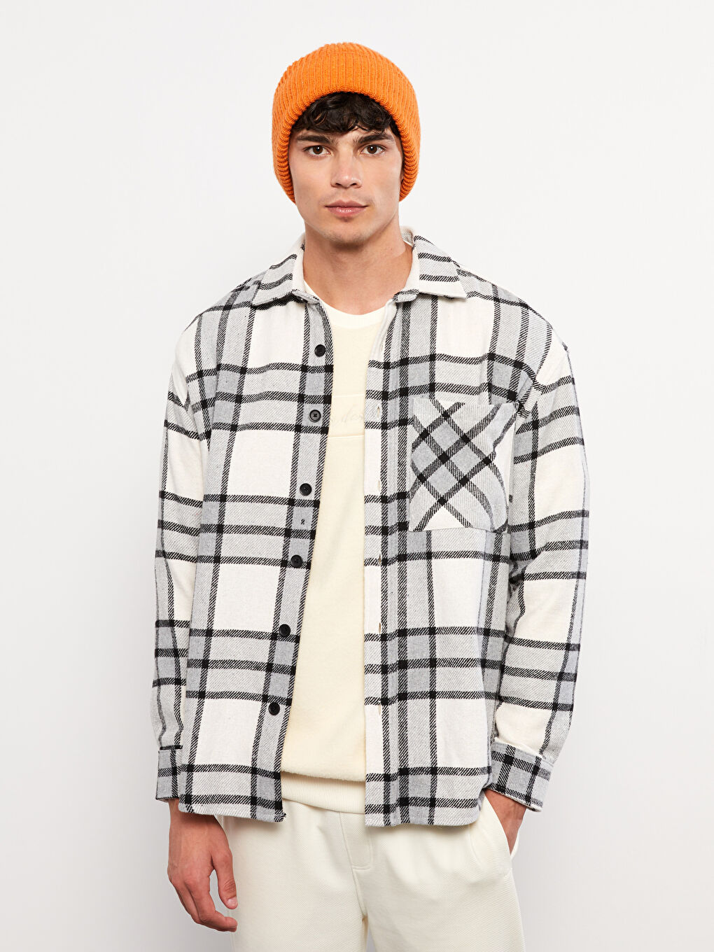 Relaxed Fit Long Sleeve Plaid Men's Flannel Shirt-2