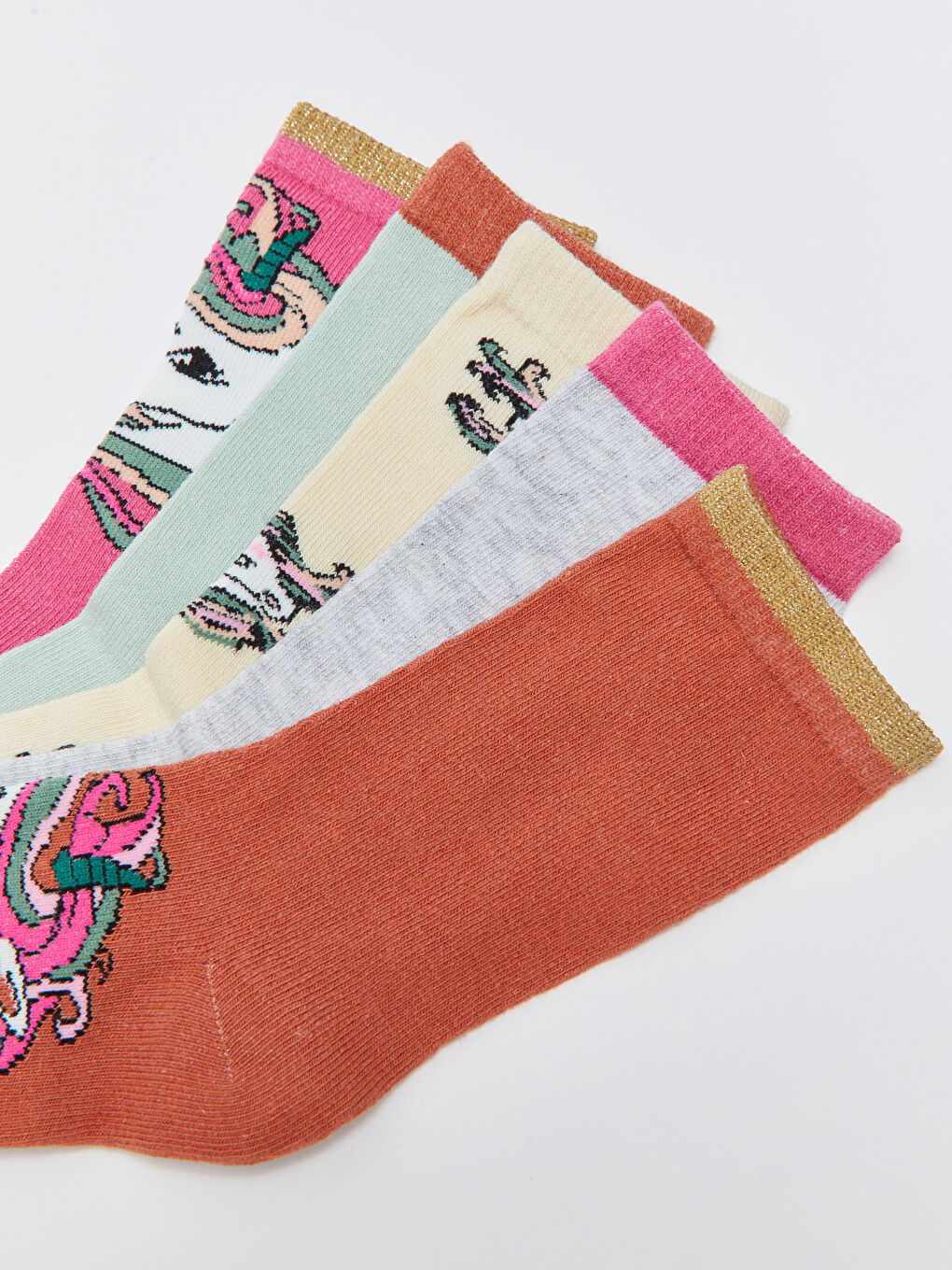 Patterned Girls' Ankle Socks 5 Pack-3