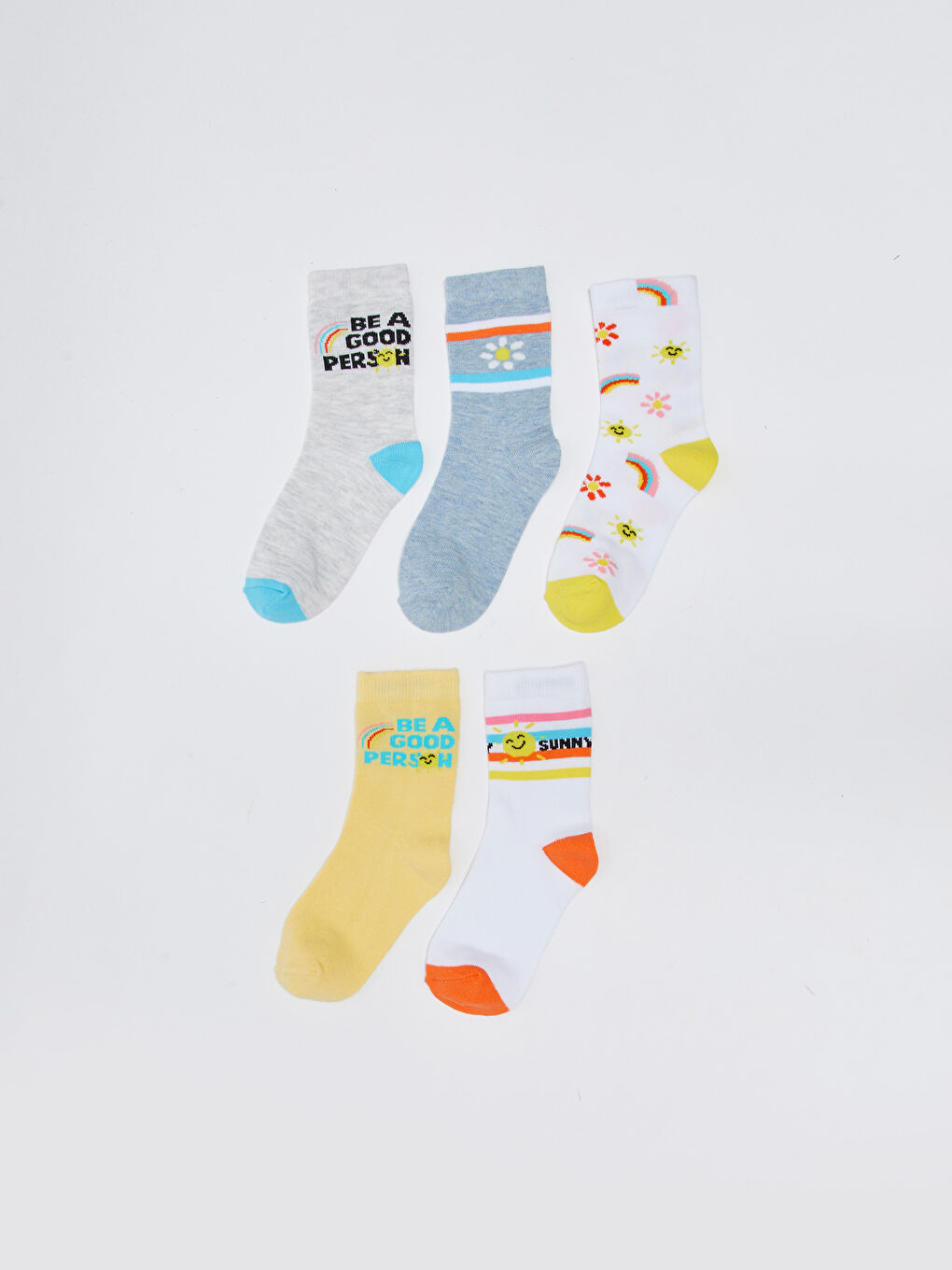 Ekru Desenli Kız Çocuk Soket Çorap 5'li-1