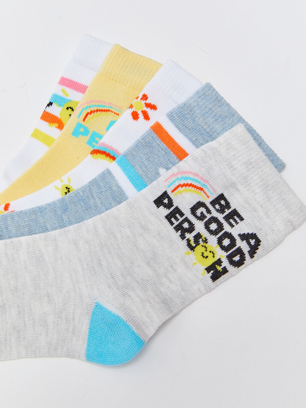 Ekru Desenli Kız Çocuk Soket Çorap 5'li-2