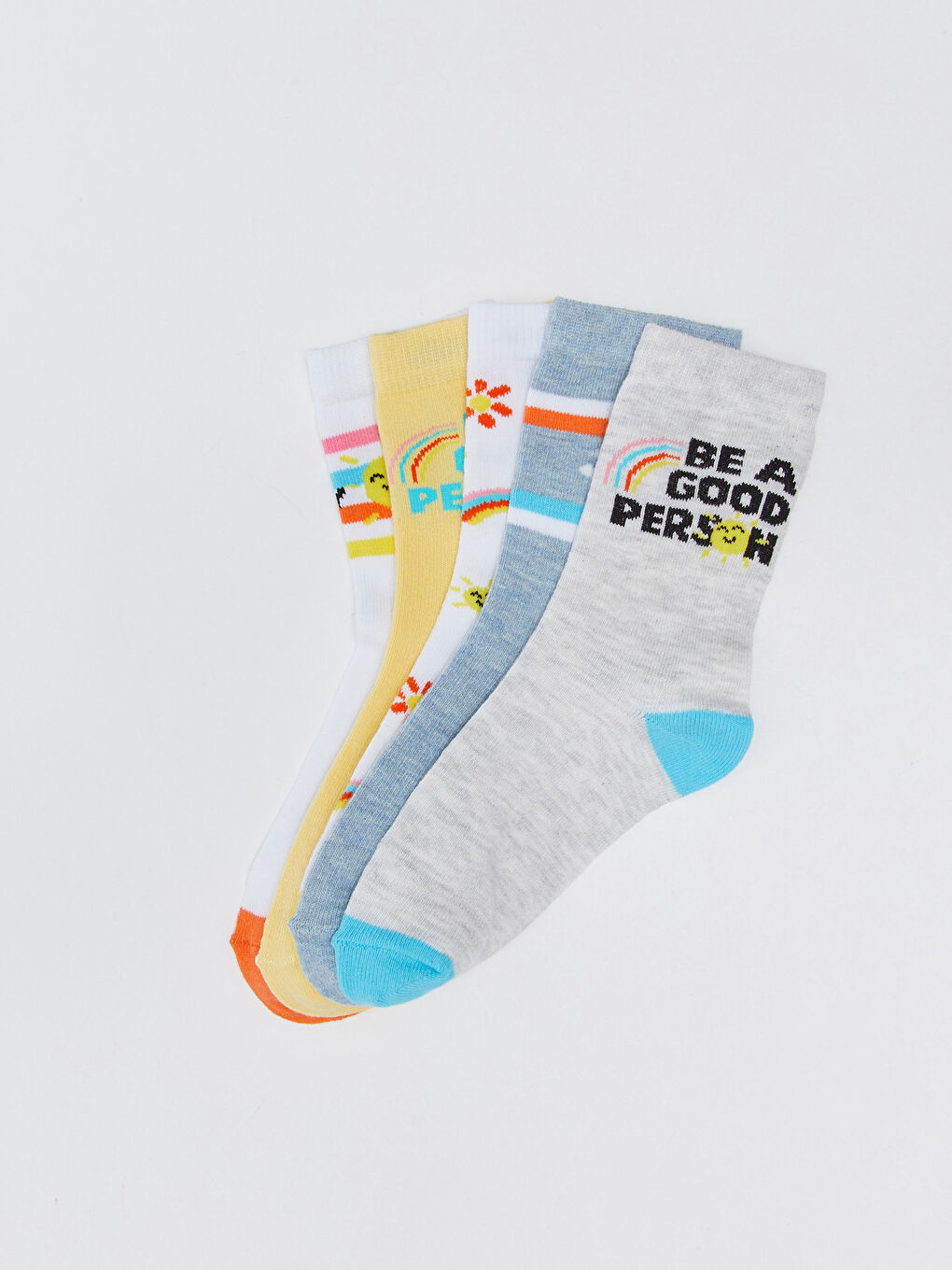 Ekru Desenli Kız Çocuk Soket Çorap 5'li