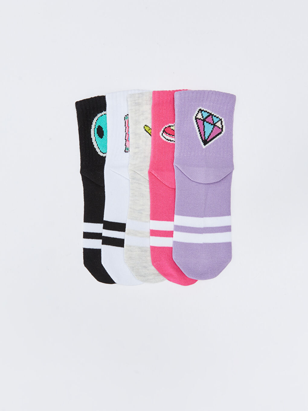 Patterned Girls' Ankle Socks 5 Pack-1