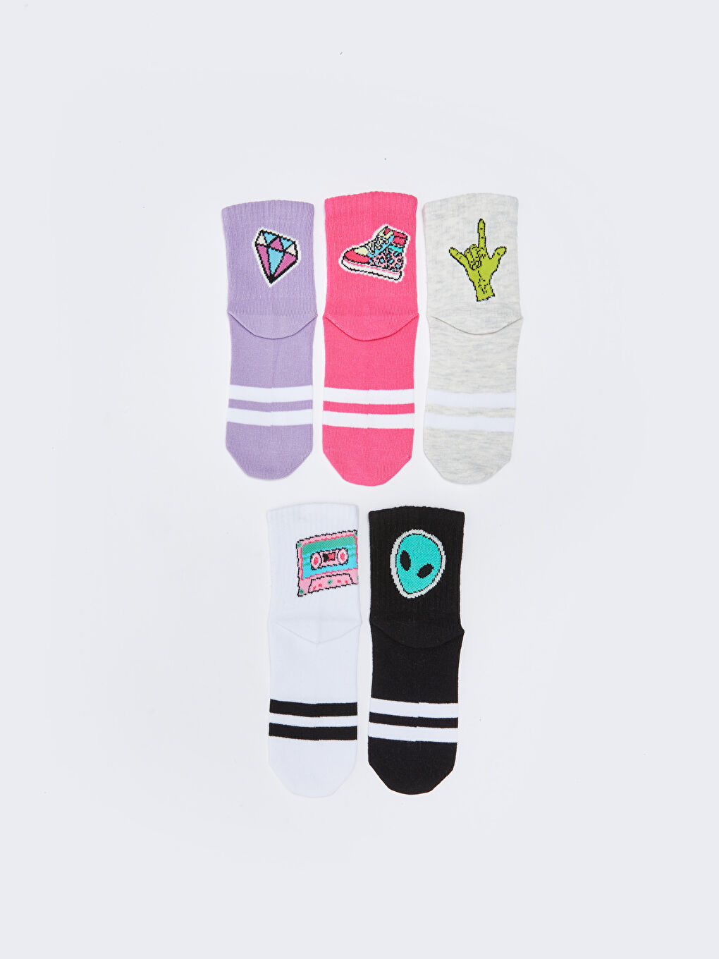 Patterned Girls' Ankle Socks 5 Pack-2