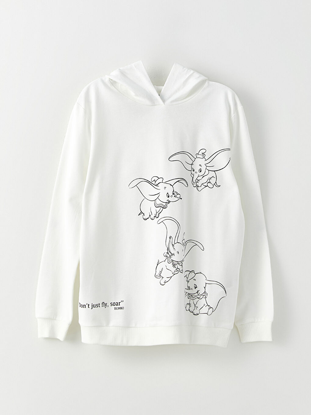 Ekru Kapüşonlu Dumbo Baskılı Uzun Kollu Kadın Sweatshirt Anne Kız Kombini-5