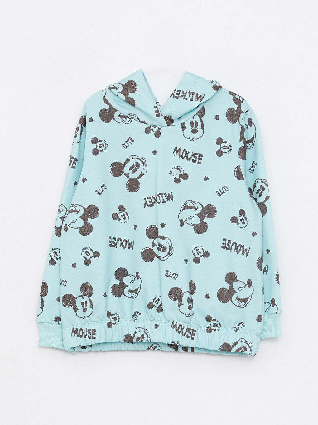 LCW Kids Yeşil Kapüşonlu Mickey Mouse Baskılı Uzun Kollu Kız Çocuk Sweatshirt Anne Kız Kombini