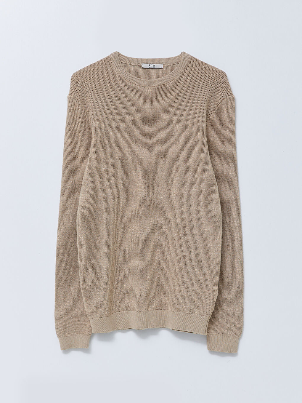 Bej Bisiklet Yaka Erkek Triko Kazak-5