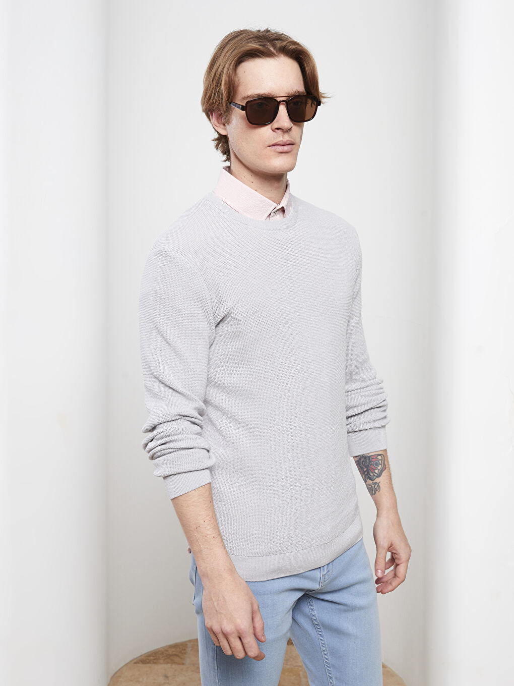 Gri Bisiklet Yaka Erkek Triko Kazak-1