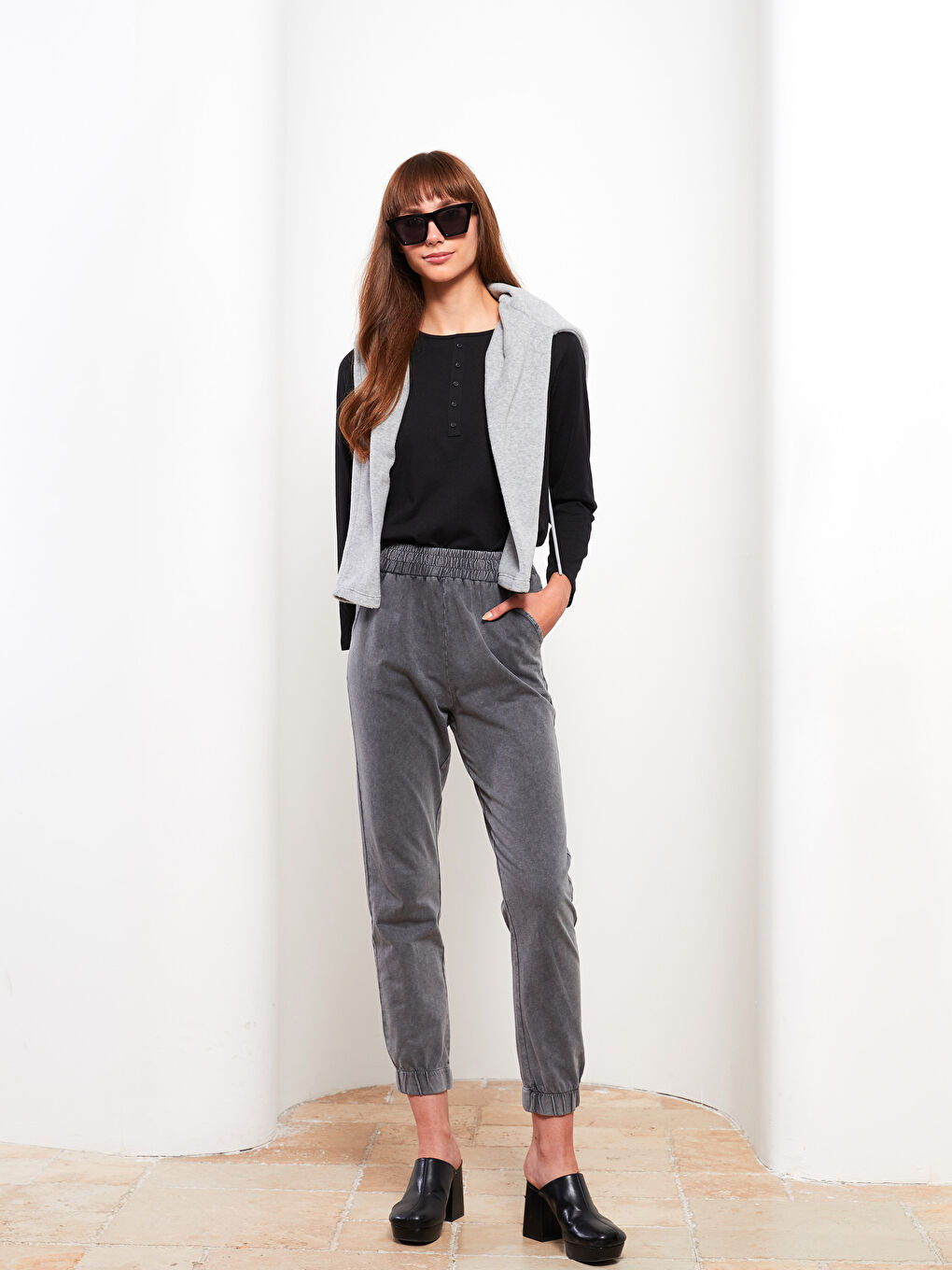 Women's Elastic Waist Plain Jogger Sweatpants Mother Daughter Combination