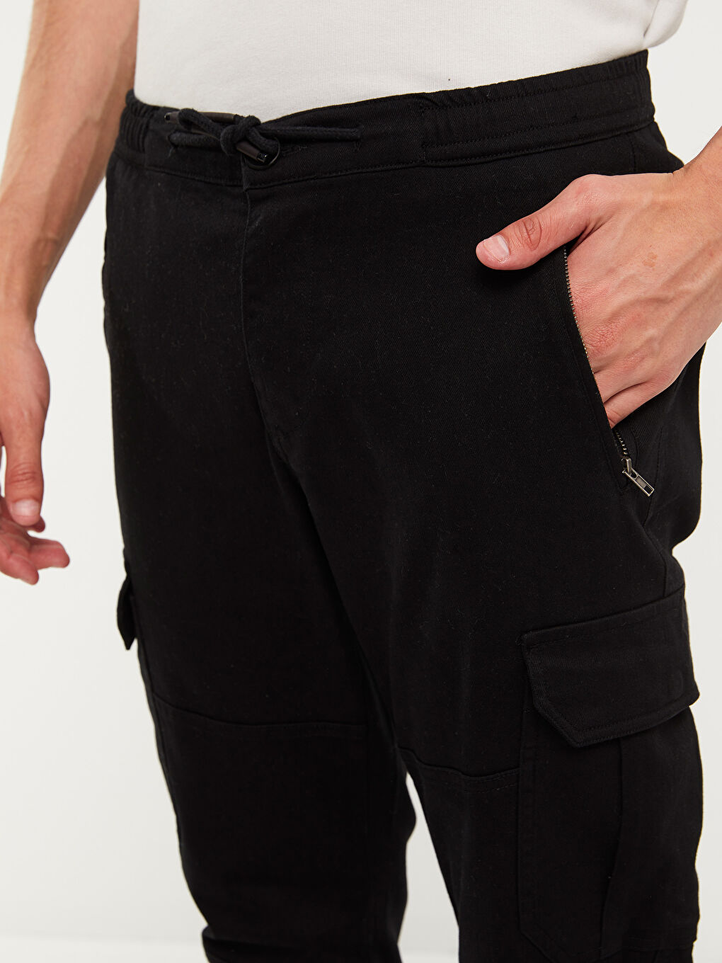 XSIDE Siyah Slim Fit Gabardin Erkek Kargo Pantolon - 4