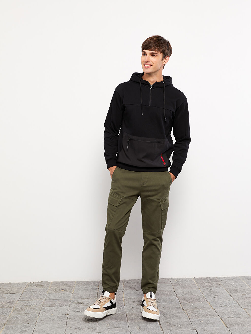 Haki Slim Fit Gabardin Erkek Kargo Pantolon-1