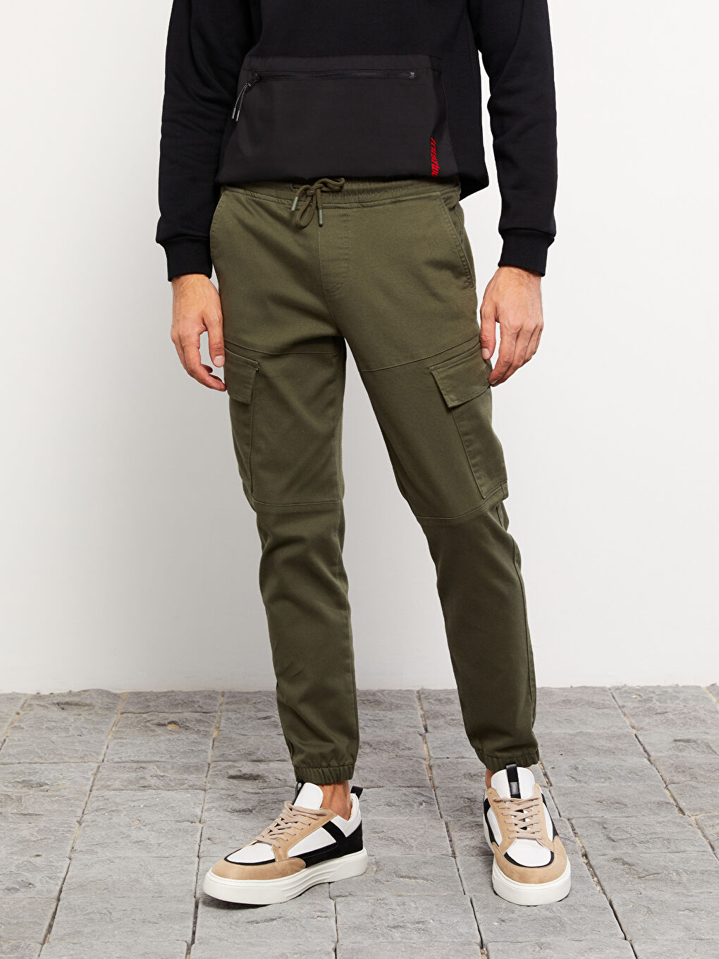 Haki Slim Fit Gabardin Erkek Kargo Pantolon-3