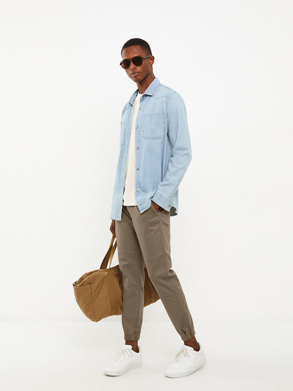 Bej Slim Fit Gabardin Erkek Jogger Pantolon-1