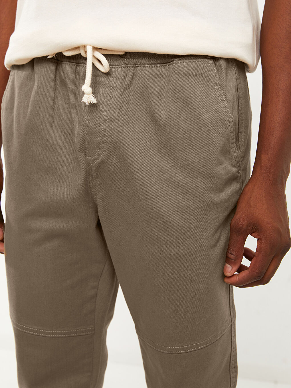 Bej Slim Fit Gabardin Erkek Jogger Pantolon-2