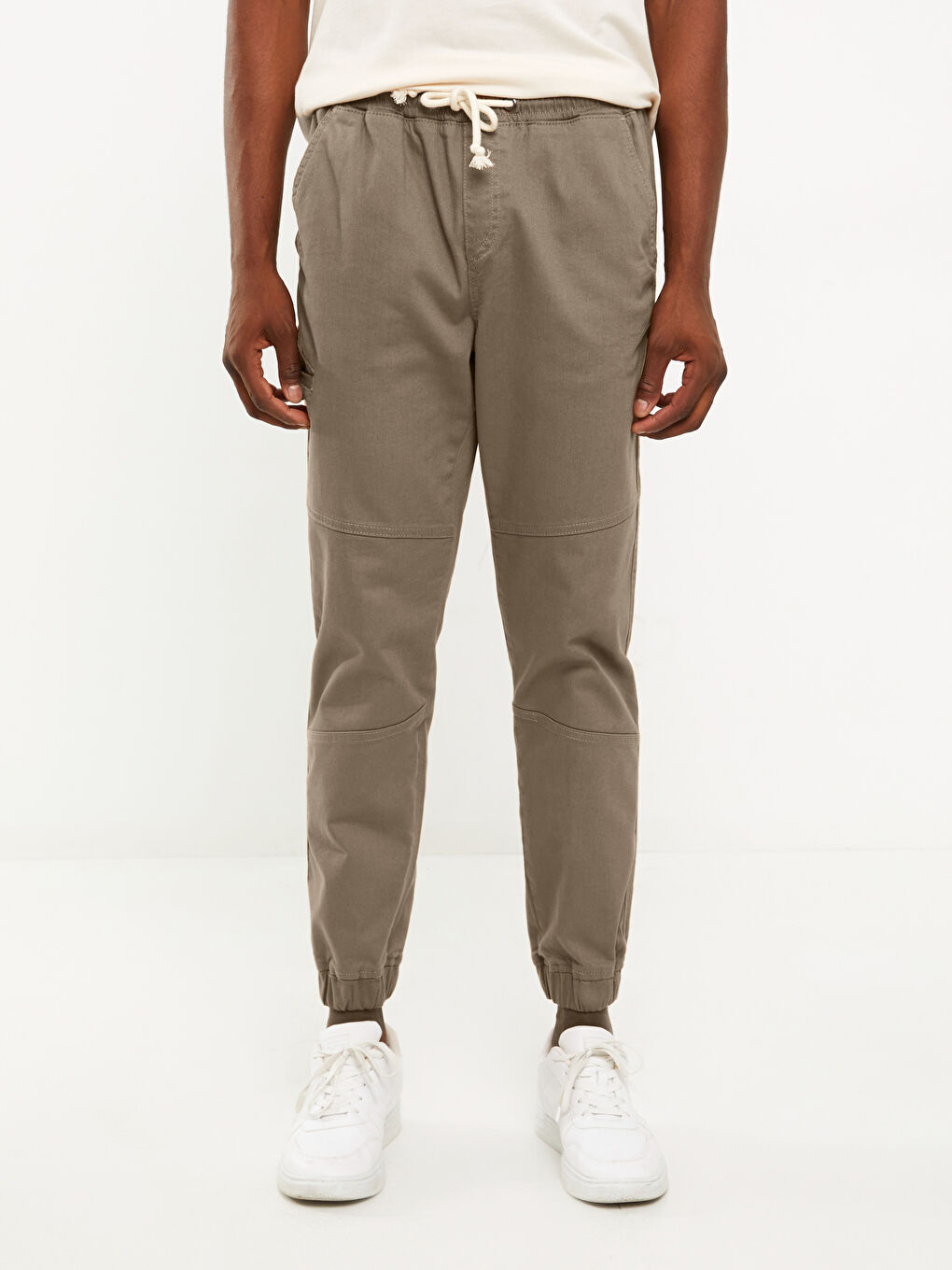 Bej Slim Fit Gabardin Erkek Jogger Pantolon-3