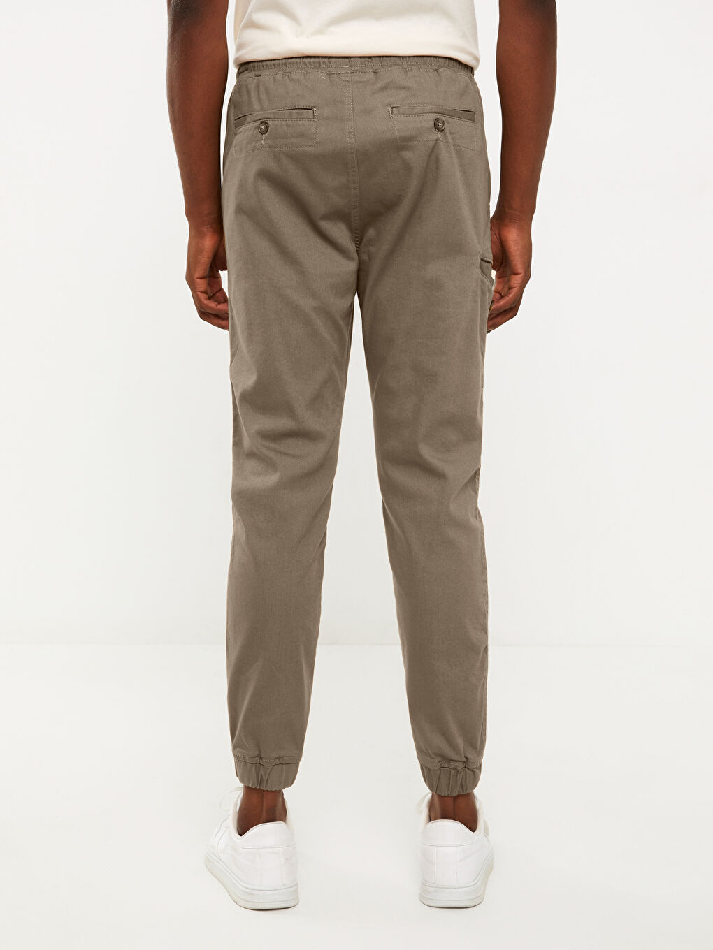 Bej Slim Fit Gabardin Erkek Jogger Pantolon-4