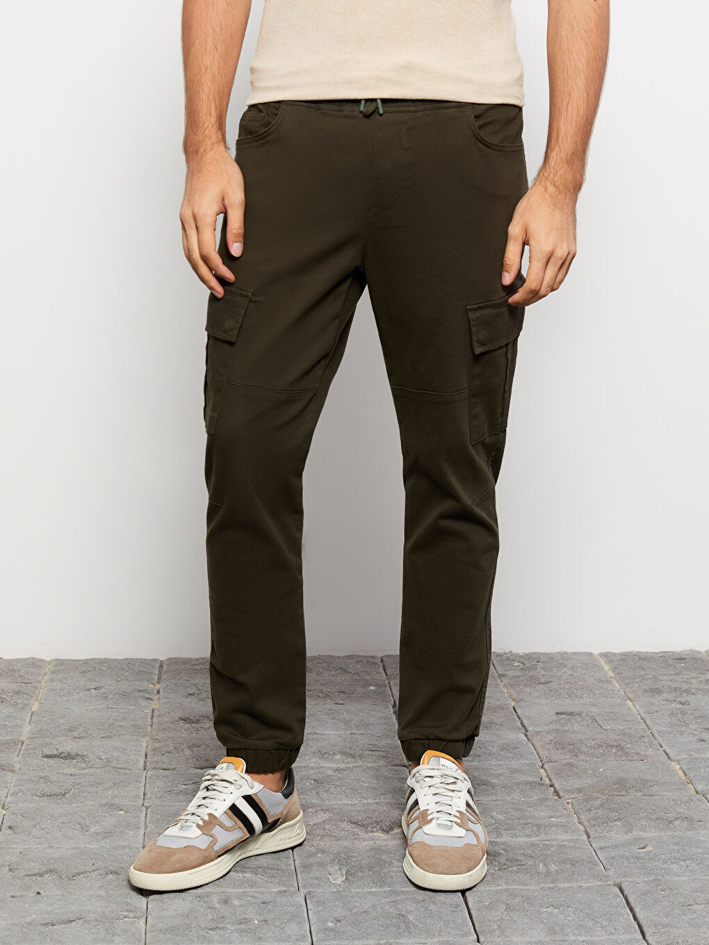 LCW Casual Koyu Haki Slim Fit Gabardin Erkek Jogger Pantolon - 2