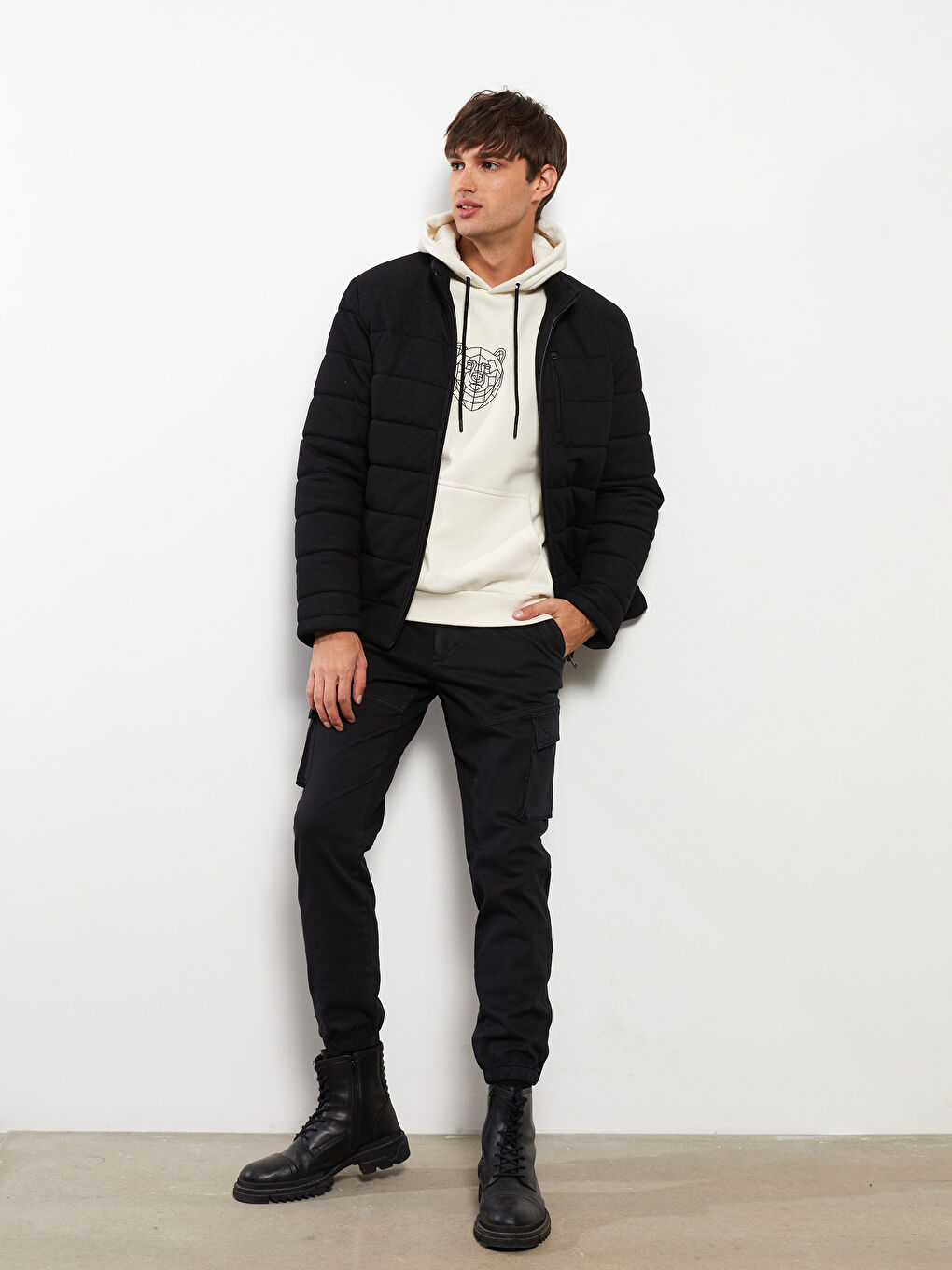 Siyah Slim Fit Gabardin Erkek Kargo Pantolon