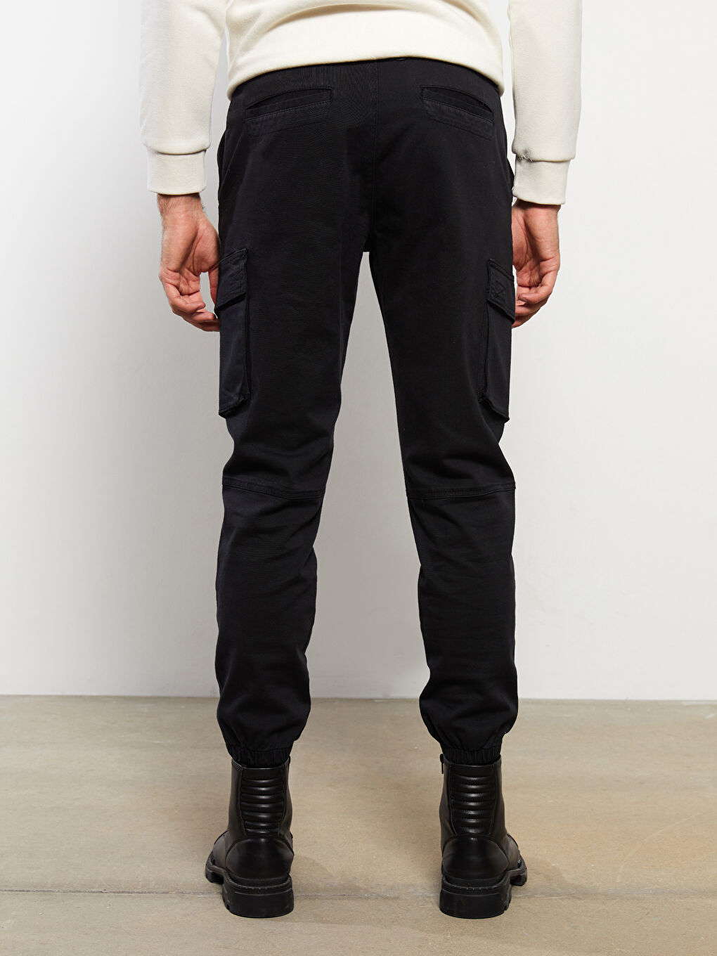 Siyah Slim Fit Gabardin Erkek Kargo Pantolon-4