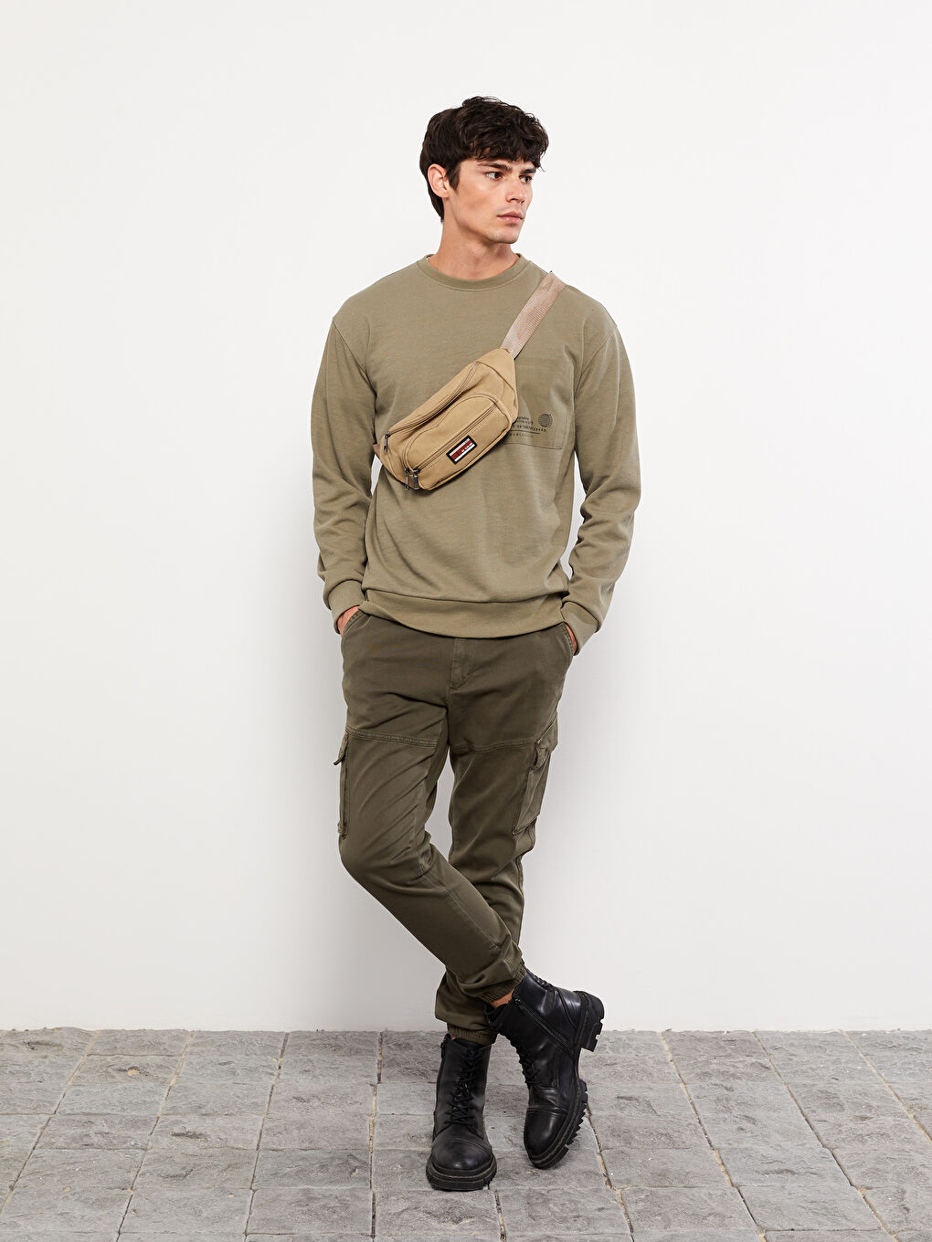 Haki Slim Fit Gabardin Erkek Kargo Pantolon