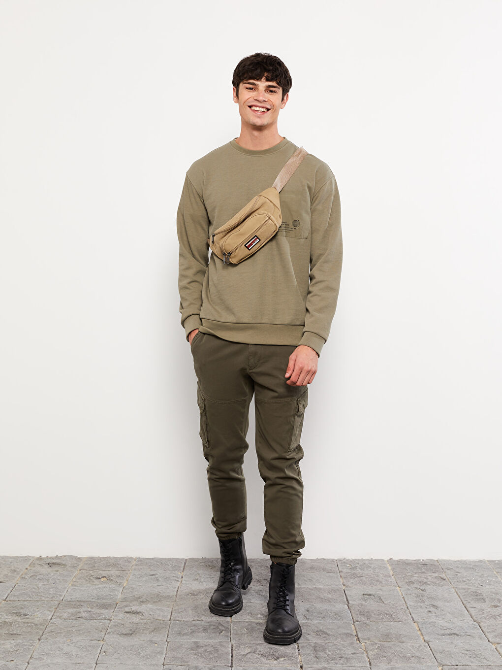 Haki Slim Fit Gabardin Erkek Kargo Pantolon-1