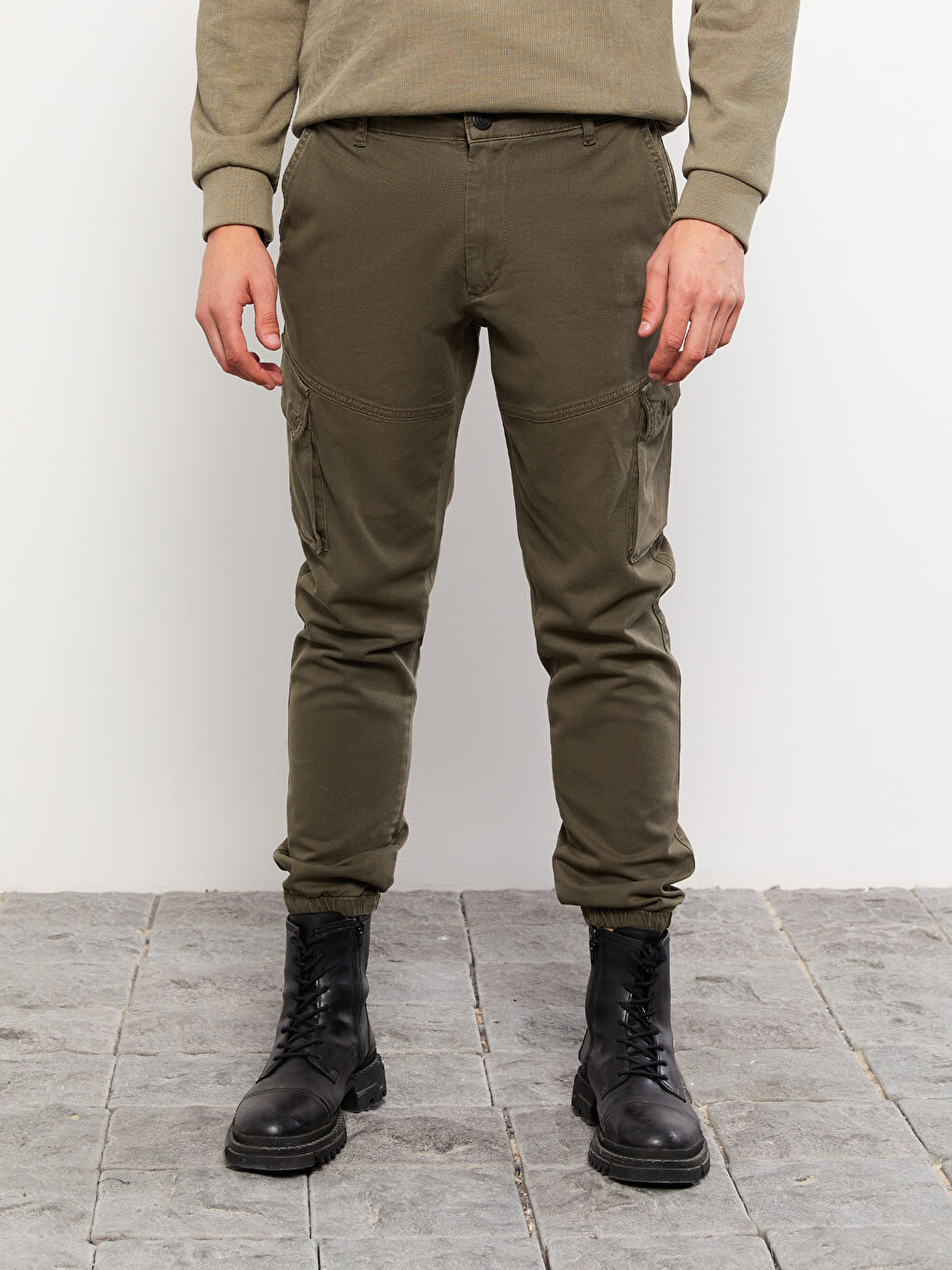 Haki Slim Fit Gabardin Erkek Kargo Pantolon-2