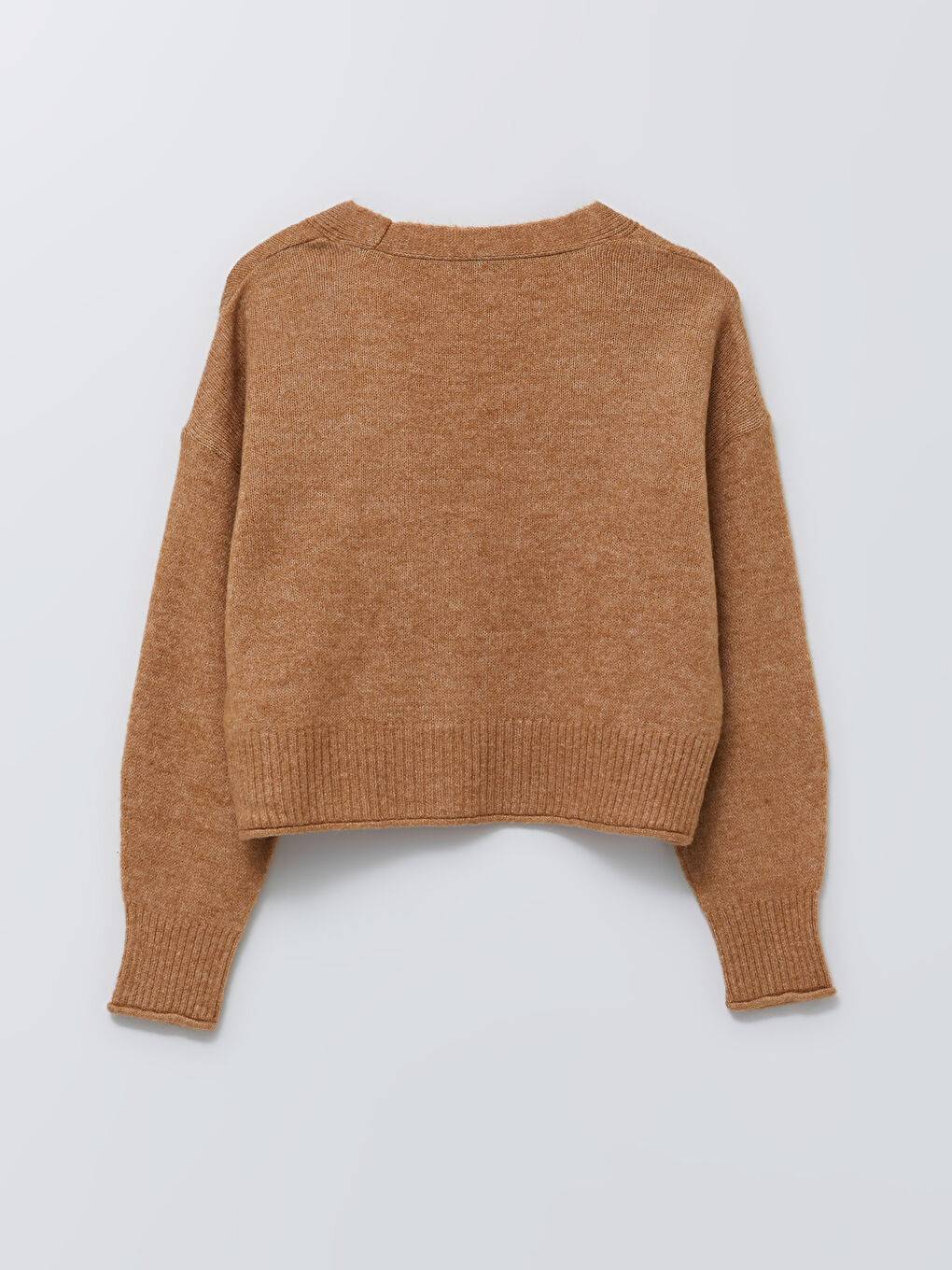 Kahverengi V Yaka Kadın Triko Hırka-1