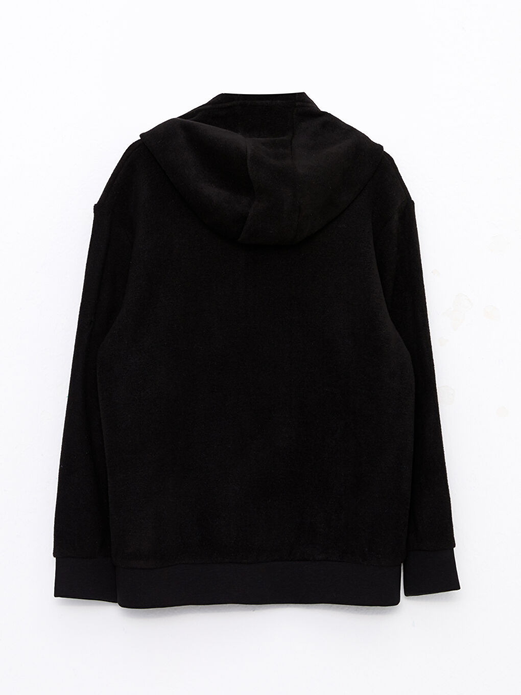 Siyah Kapüşonlu Nakışlı Uzun Kollu Polar Erkek Çocuk Fermuarlı Sweatshirt-1