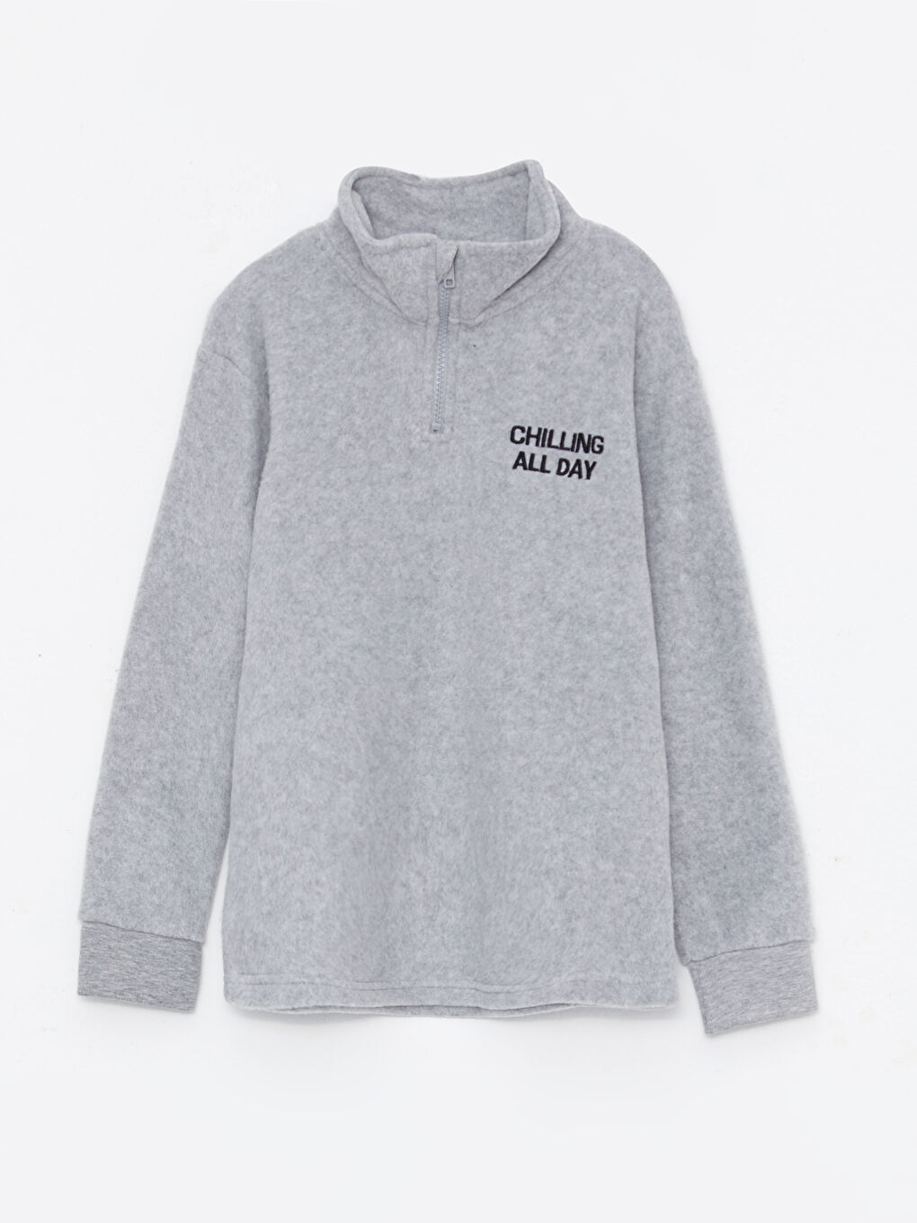 LCW Kids Gri Melanj Dik Yaka Nakışlı Uzun Kollu Polar Erkek Çocuk Sweatshirt - 2