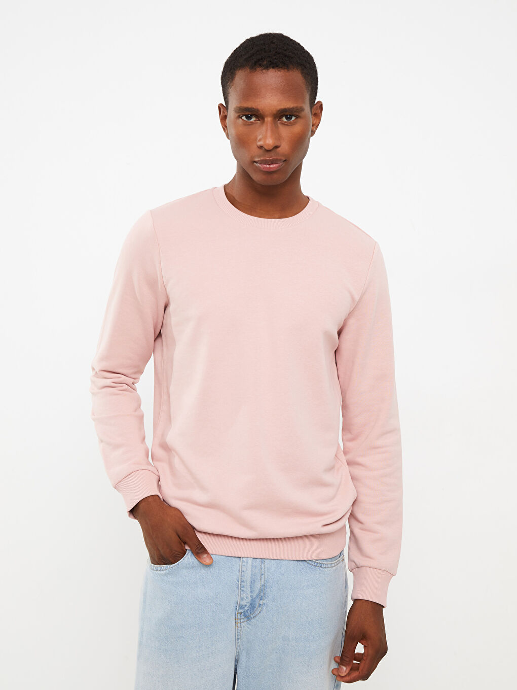 LCW Casual Pembe Bisiklet Yaka Uzun Kollu Erkek Sweatshirt