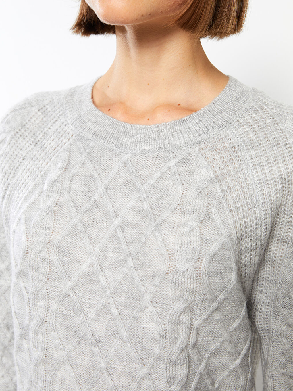 Crew Neck Self Patterned Long Sleeve Women's Knitwear Sweater-3