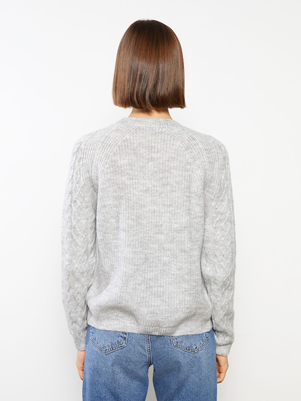 Crew Neck Self Patterned Long Sleeve Women's Knitwear Sweater-4