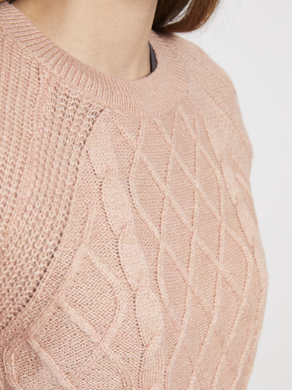 әйелдерге арналған дөңгелек жағалы өрнекті ұзын жең трикотаж жемпір-2