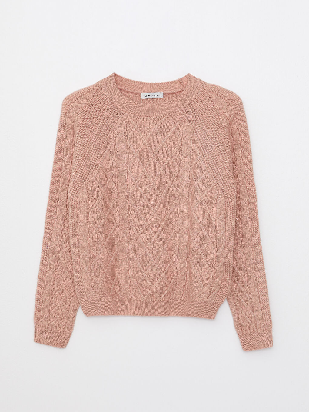 әйелдерге арналған дөңгелек жағалы өрнекті ұзын жең трикотаж жемпір-4