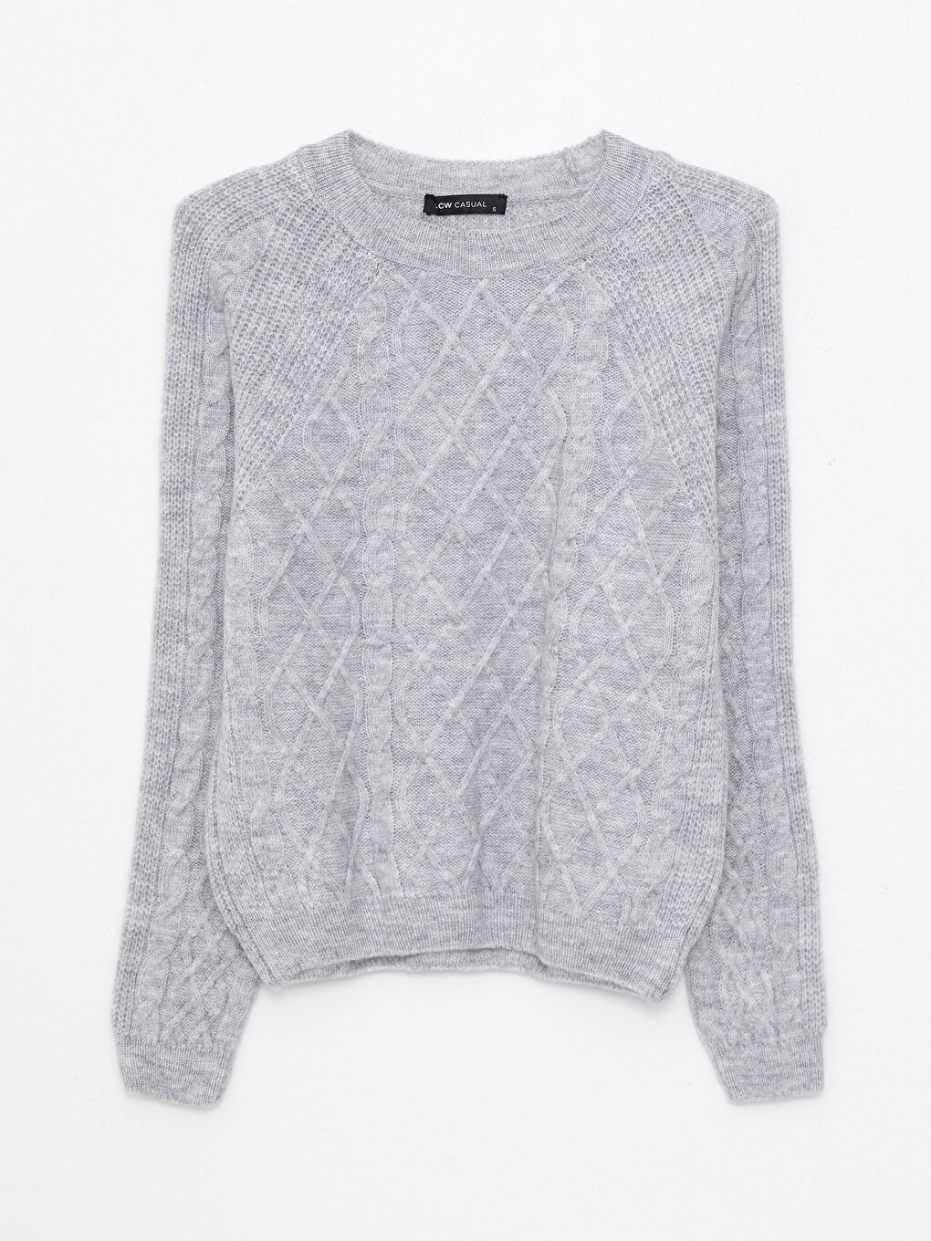 Crew Neck Self Patterned Long Sleeve Women's Knitwear Sweater-5