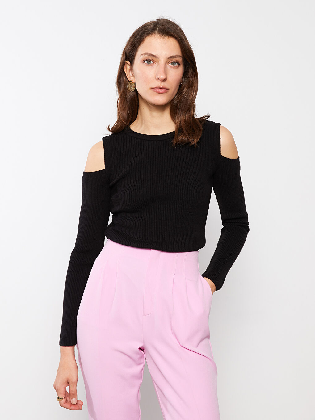 LCWAIKIKI Basic Rundhalsausschnitt Schlicht Langarm Damen Strickpullover -W26174Z8-CVL