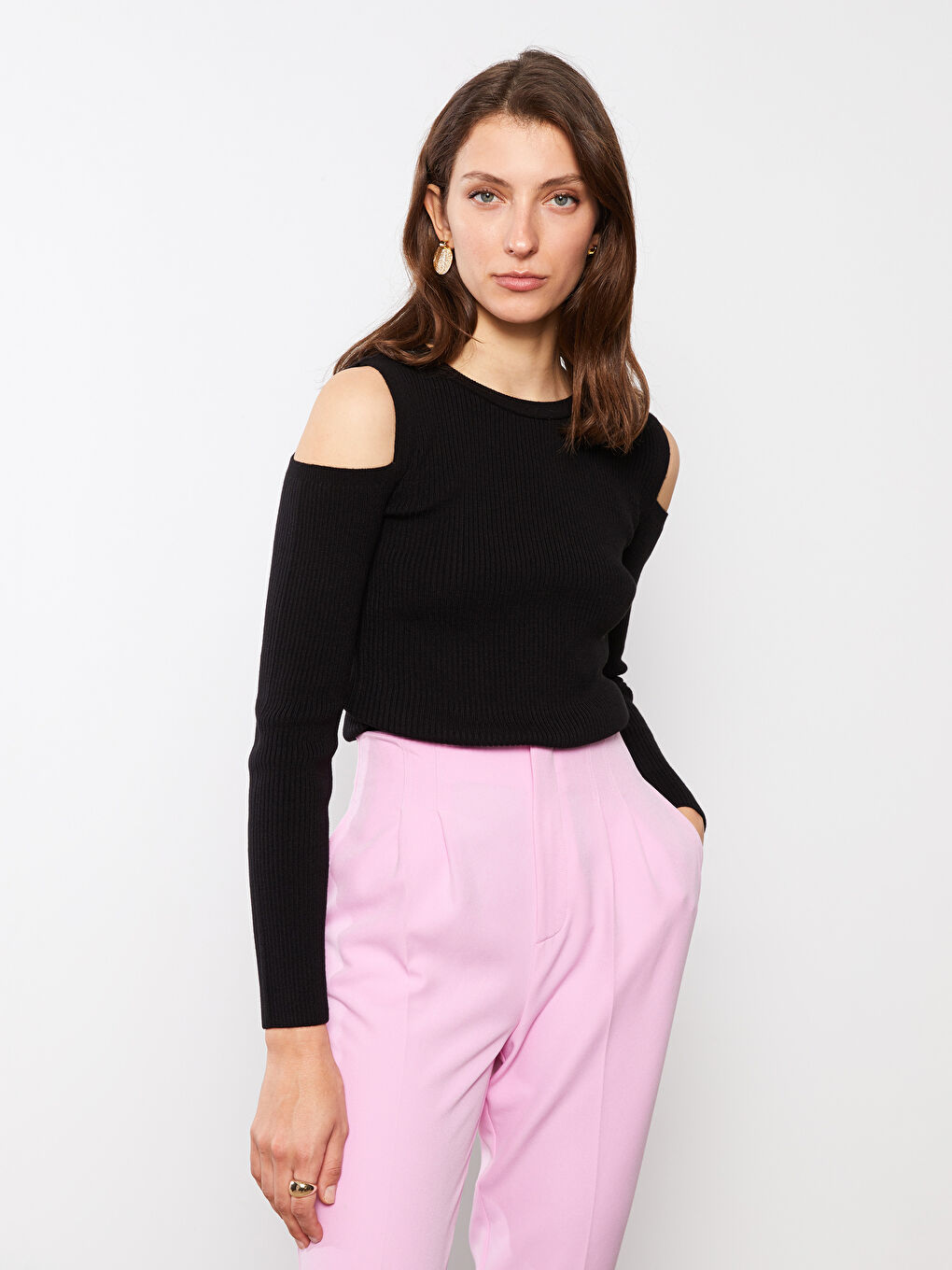 LCWAIKIKI Basic Rundhalsausschnitt Schlicht Langarm Damen Strickpullover -W26174Z8-CVL