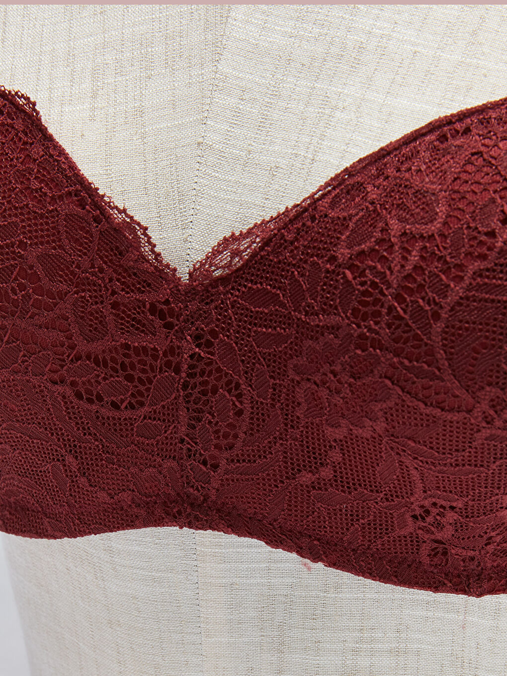 Bordo Balenli Dolgusuz Dantelli Sütyen-2