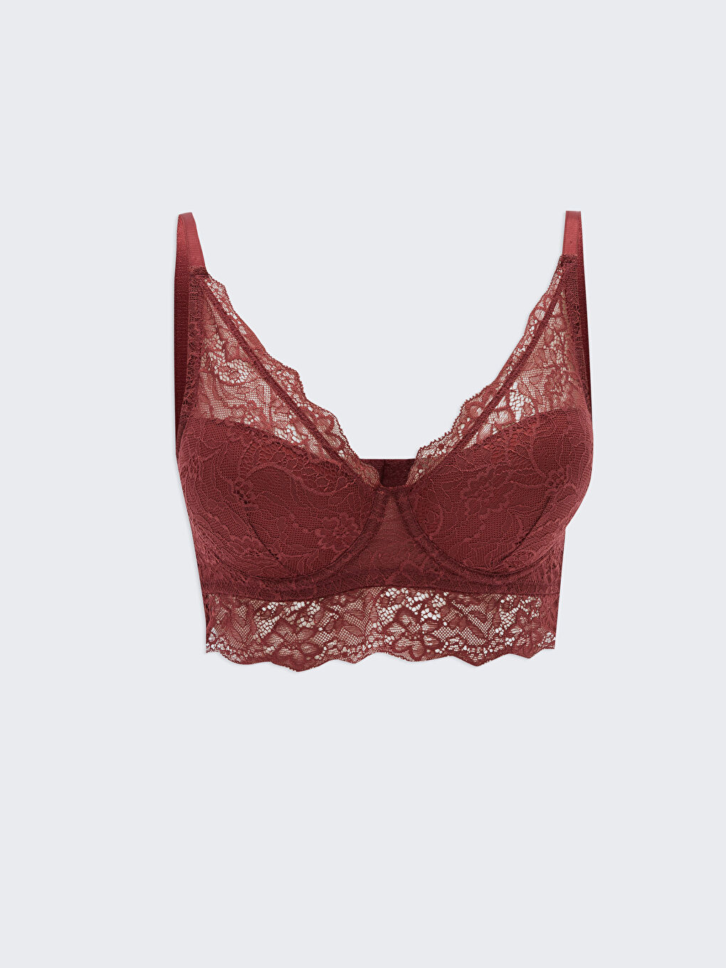 Bordo Balenli Dolgusuz Dantelli Bralet
