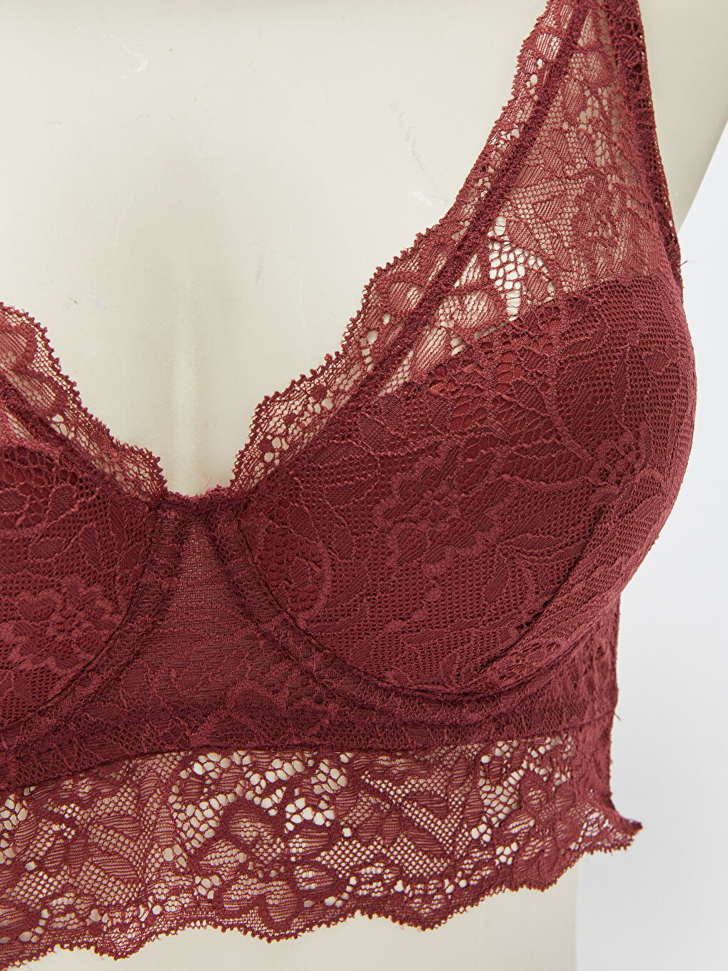 Bordo Balenli Dolgusuz Dantelli Bralet-2
