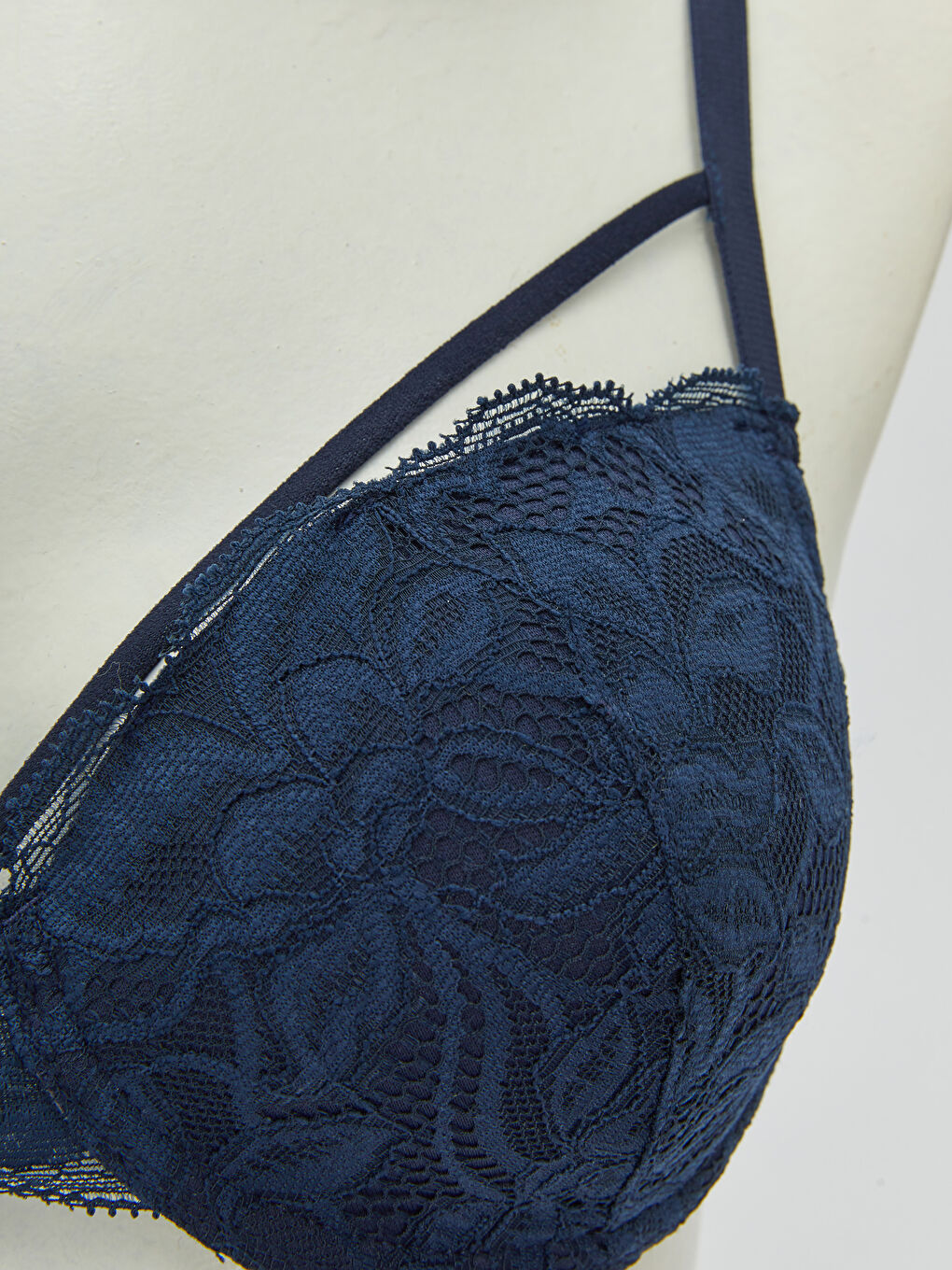 Lacivert Dantel Detaylı Balenli Dolgusuz Fantezi Sütyen-2