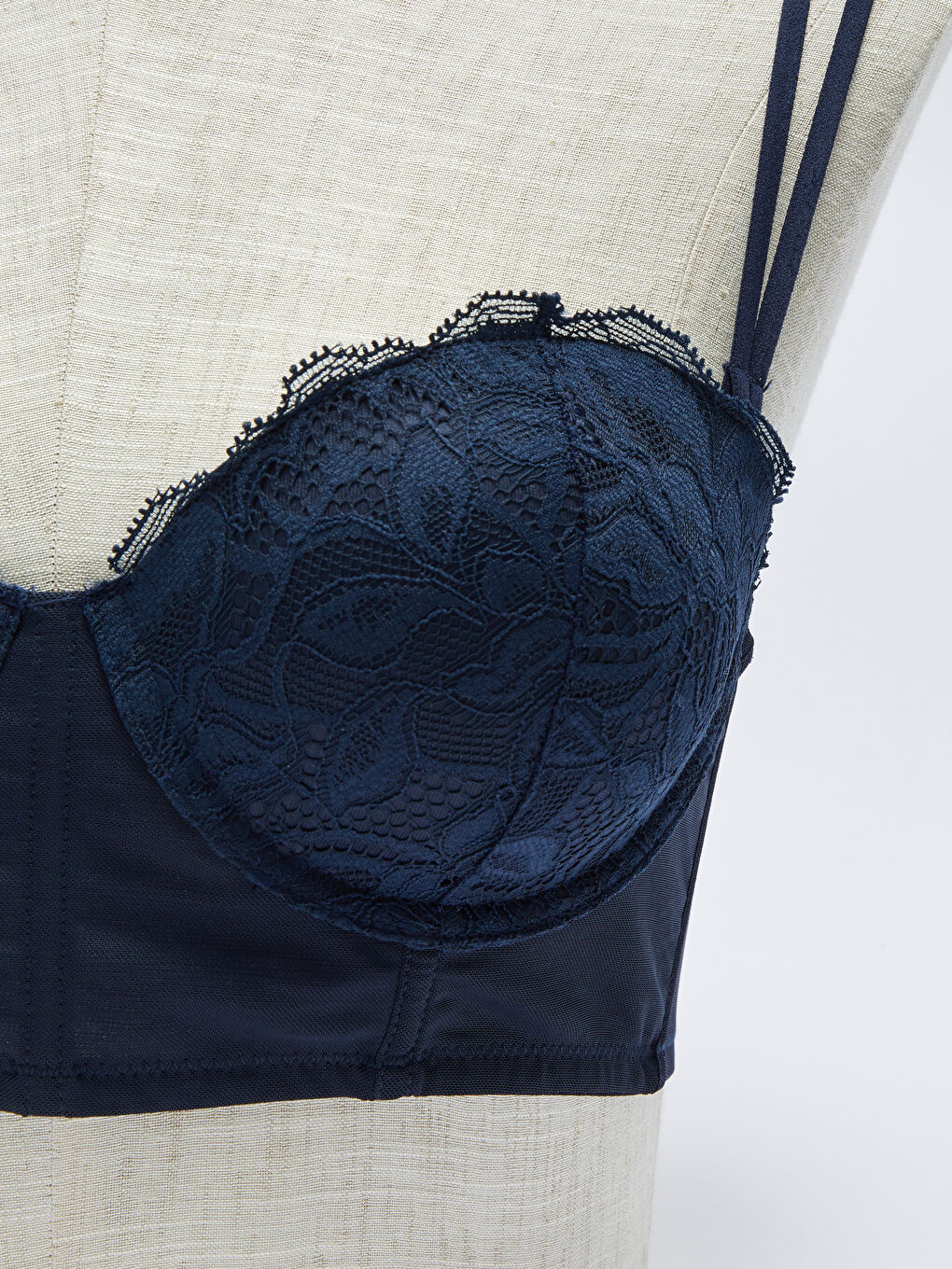 Lacivert Balenli Yarım Dolgu Dantelli Balkonet Sütyen-2