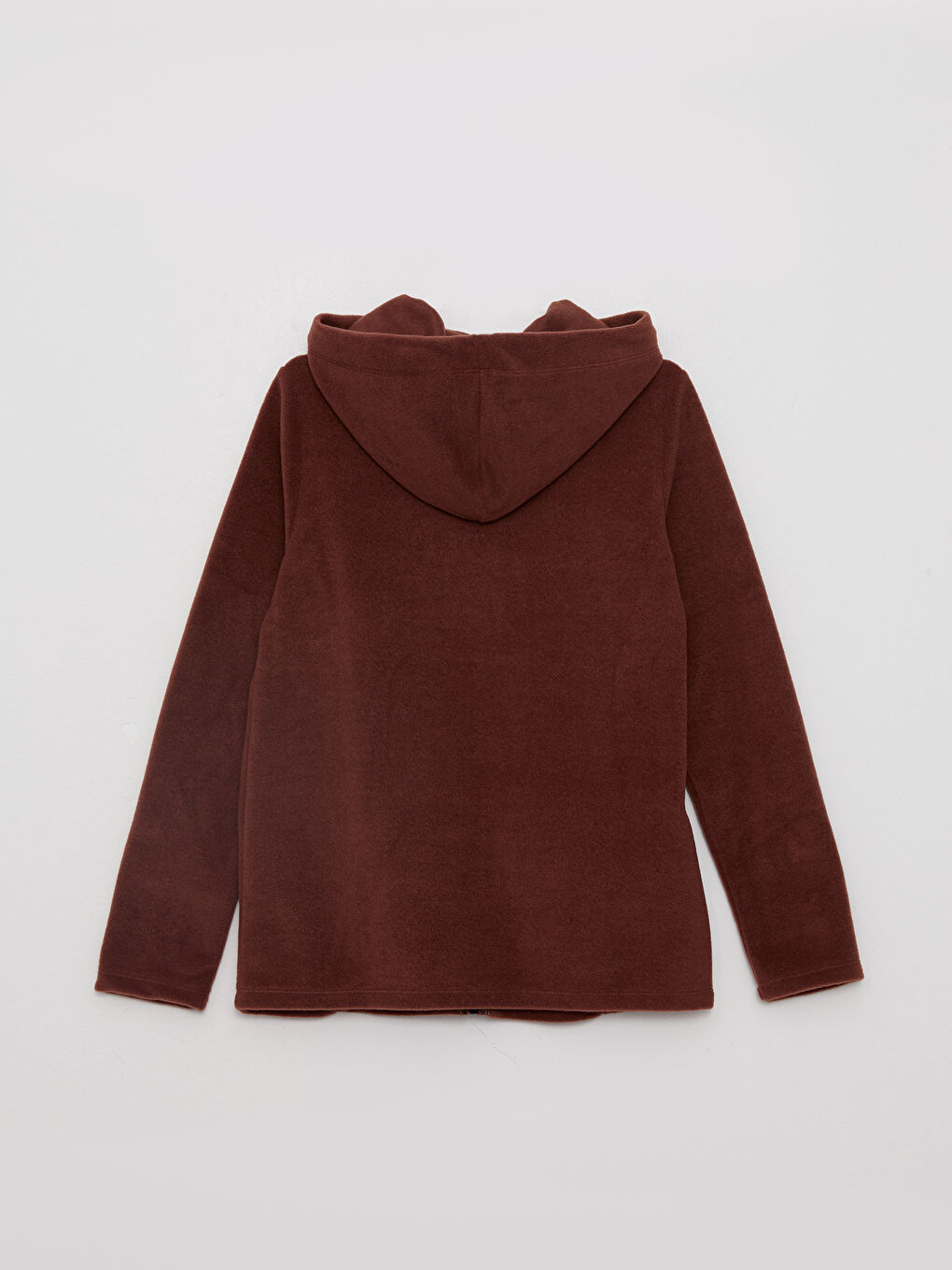 Kahverengi Kapüşonlu Düz Uzun Kollu Polar Kadın Spor Hırka-6