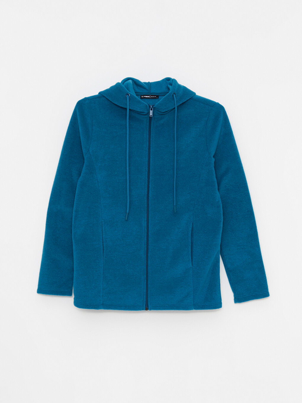 Petrol Kapüşonlu Düz Uzun Kollu Polar Kadın Spor Hırka-4